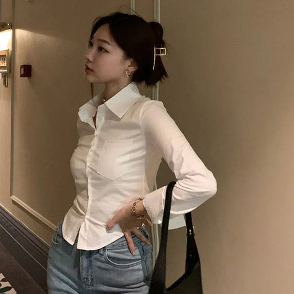 Elegant Korean Slim Blouse Women's Shirt