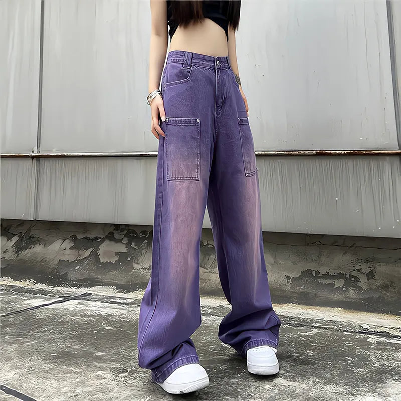 Women's Purple Loose Cargo Pants