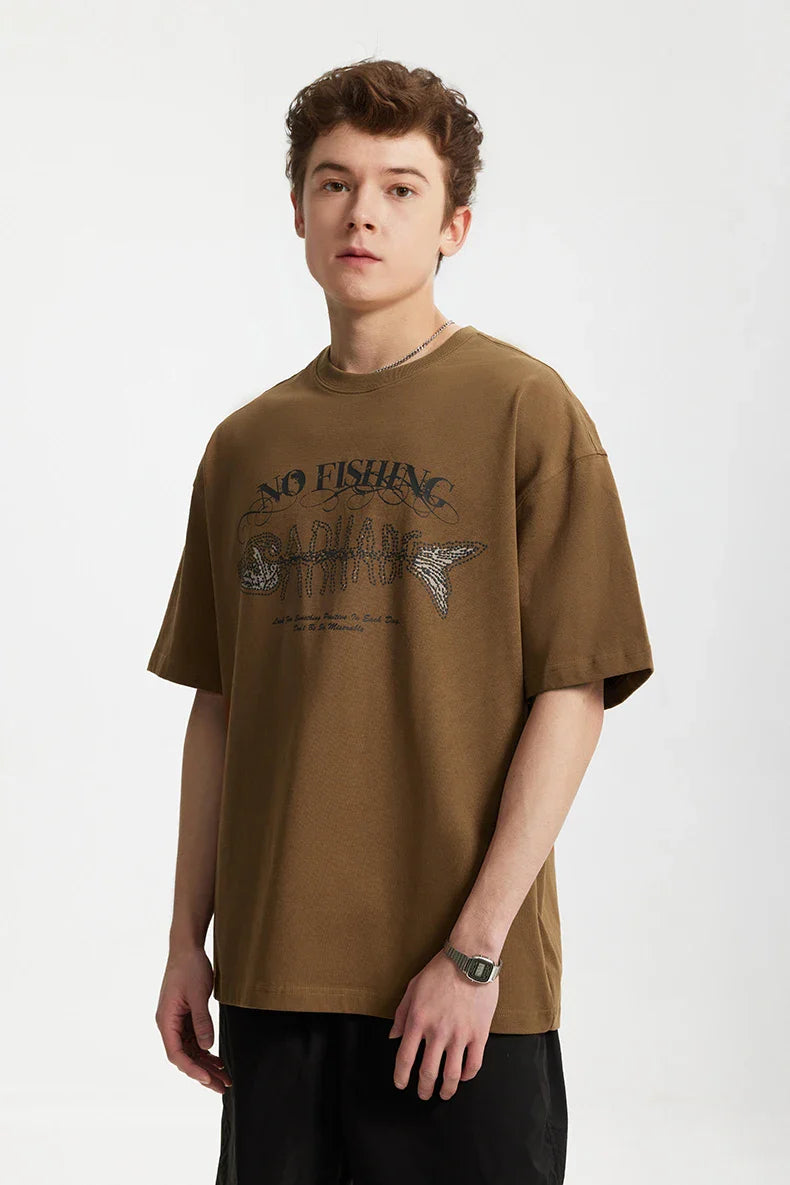 No Fishing Graphic Print Summer T-Shirt