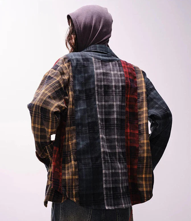 Oversized Loose Patchwork Long Sleeve Flannel Shirt