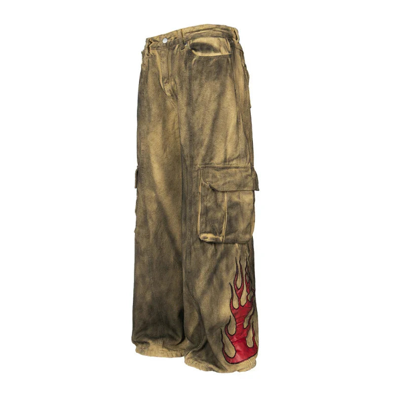 Flame Print  Style Tie Dye Cargo Pants