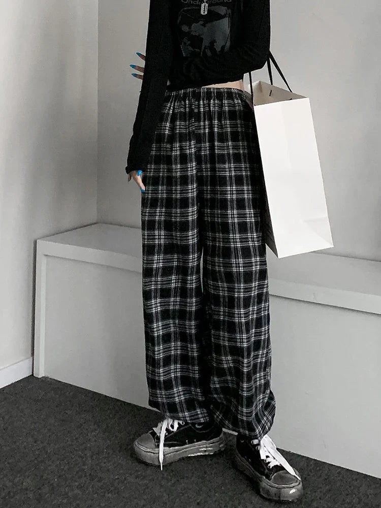 Black Plaid Oversized Sweatpants