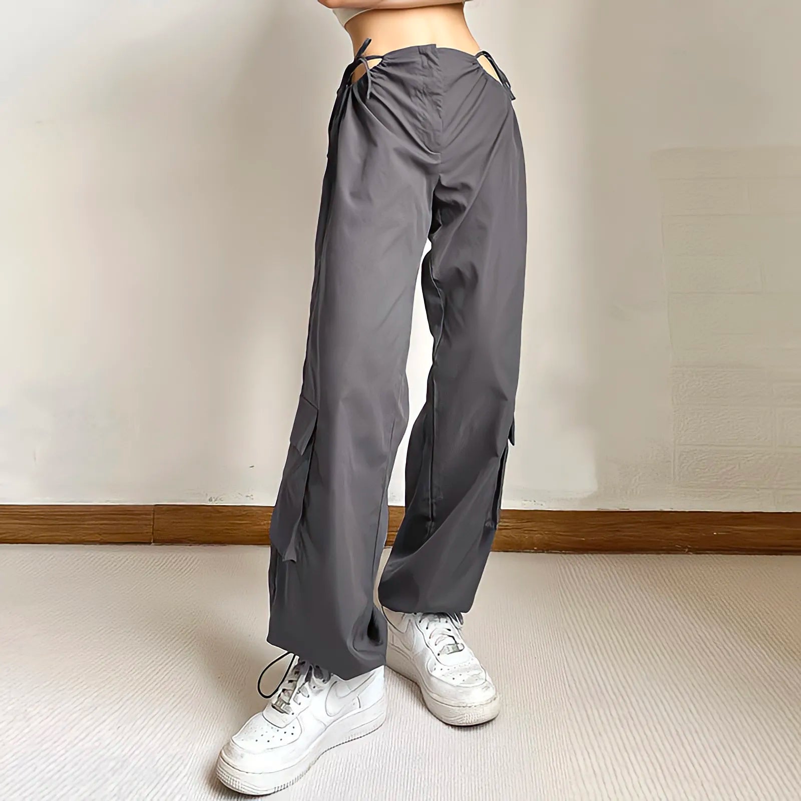 Women's Gray Wide-leg Cargo Pants