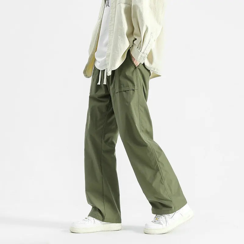 Wide-Leg Drawstring Cargo Pants