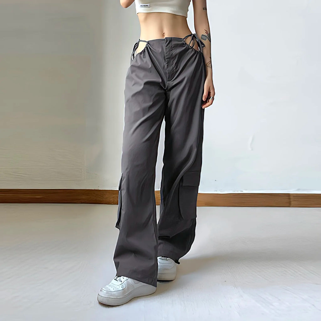 Women's Gray Wide-leg Cargo Pants