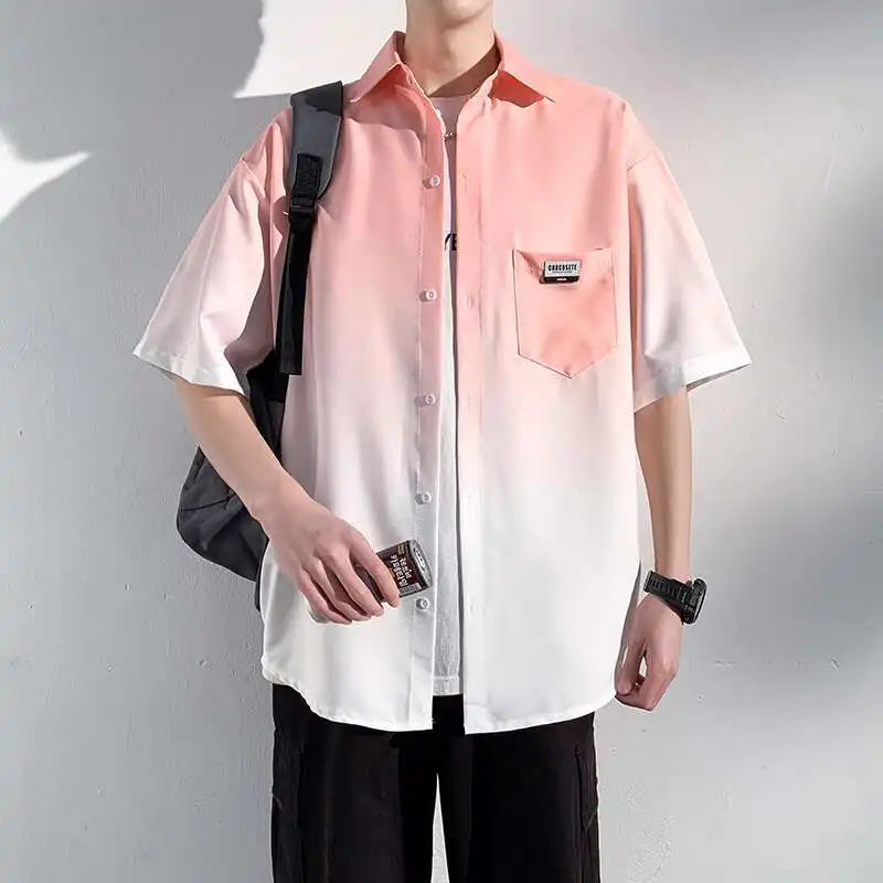 Oversized Gradient Casual Short-Sleeved Shirt