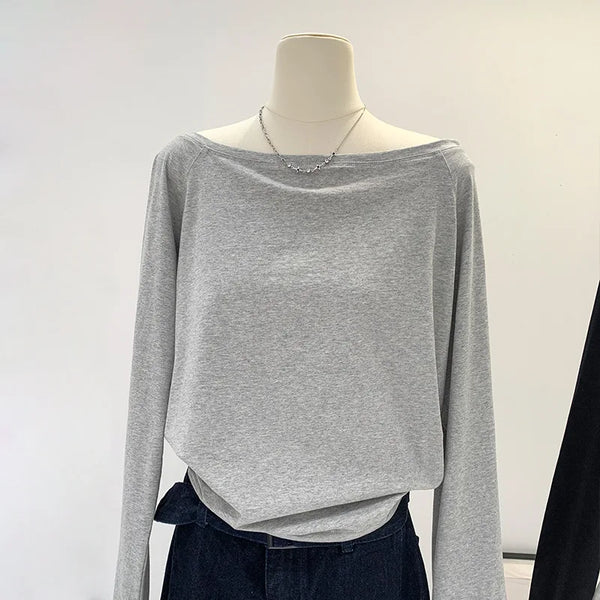 Cozy Cotton One Shoulder Long T-shirt