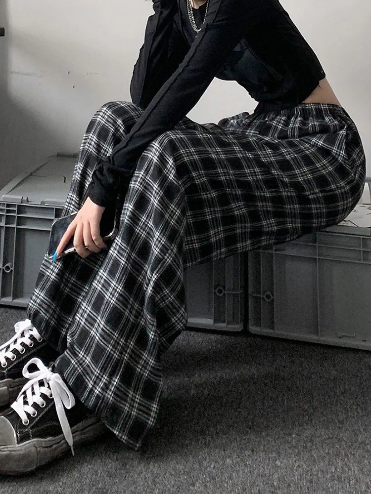 Black Plaid Oversized Sweatpants