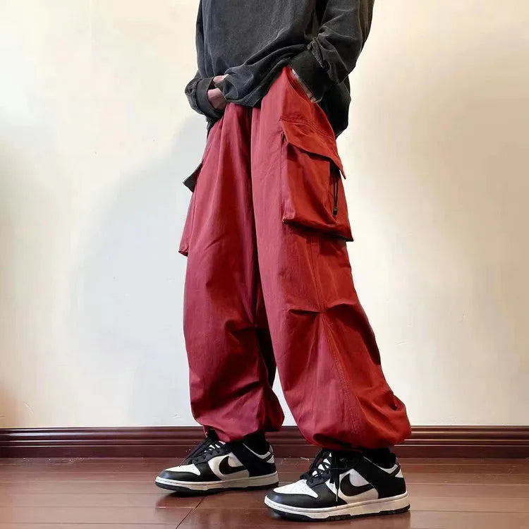 Loose Elastic Waist Solid Color Cargo Pants