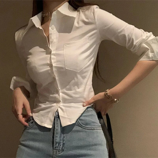 Elegant Korean Slim Blouse Women's Shirt