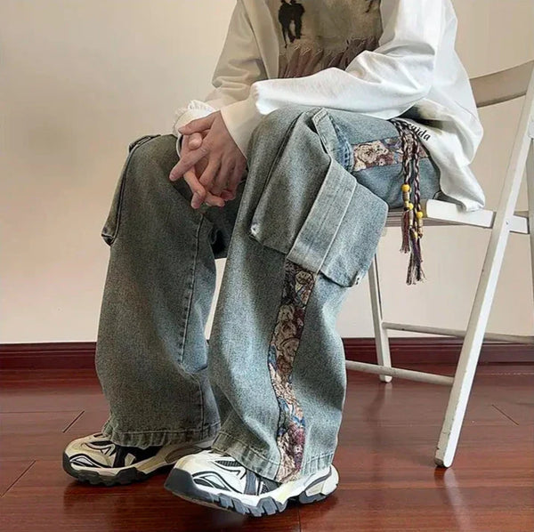 Patchwork Cargo Denim Pants