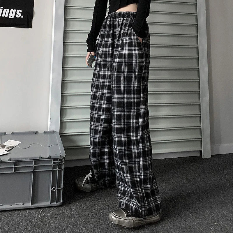 Black Plaid Oversized Sweatpants
