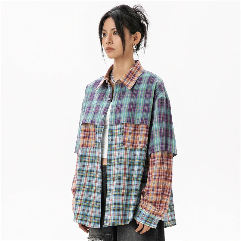 Women's Patchwork Plaid Shirt
