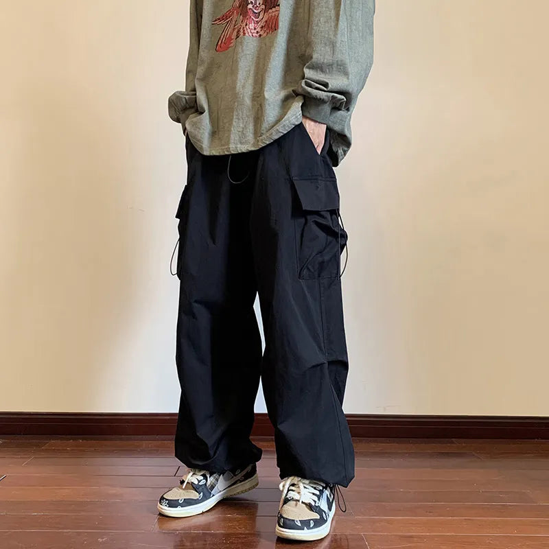 Loose Elastic Waist Solid Color Cargo Pants