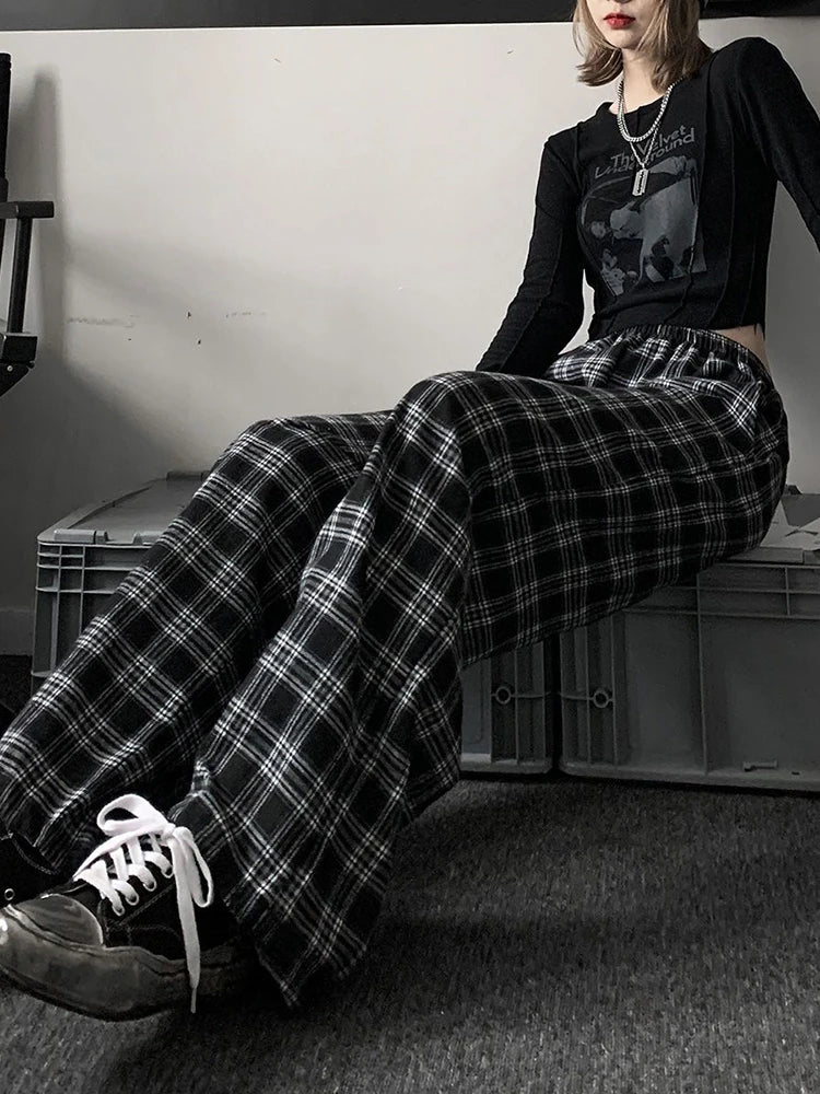 Black Plaid Oversized Sweatpants