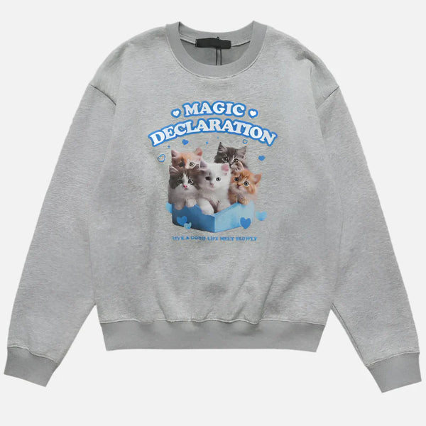 Cute Cat Heart Graphic Fleece Shirt