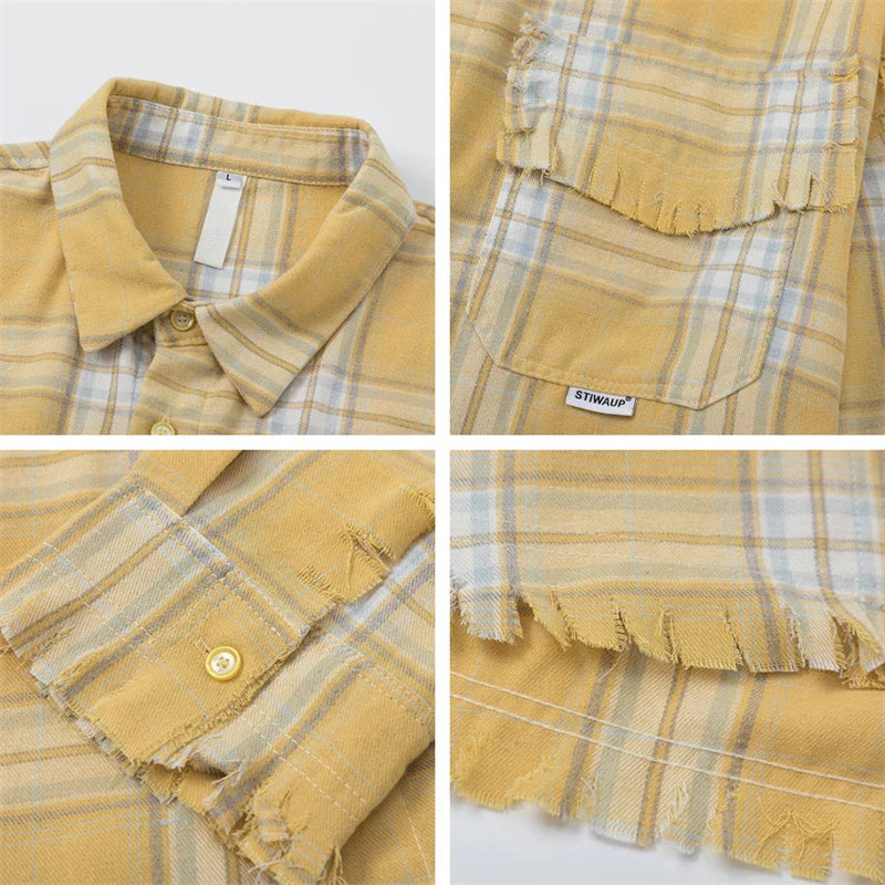 Stylish Yellow Plaid Cotton Blouses Shirt