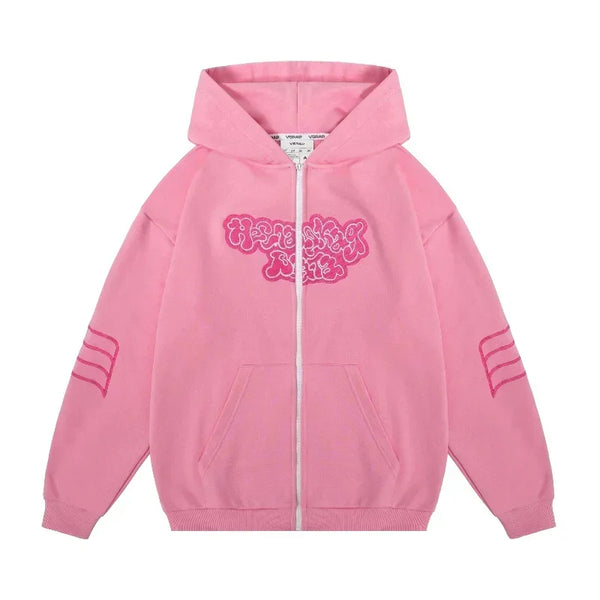 Trendy Art Embroidery Zip-Up Hoodie Shirt