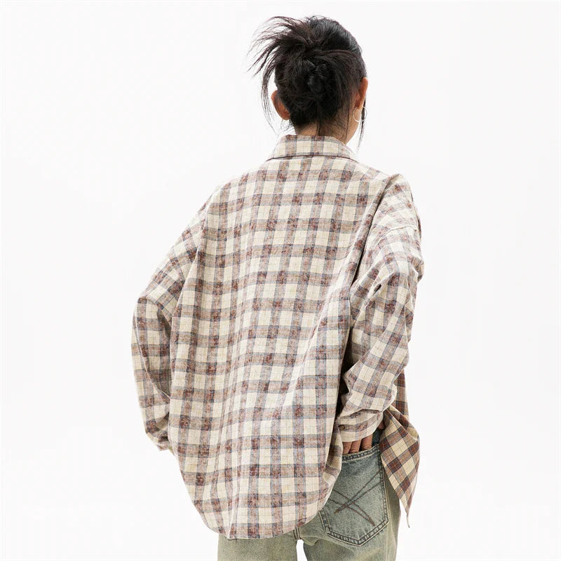 Stylish Plaid Cotton Blouse Shirt