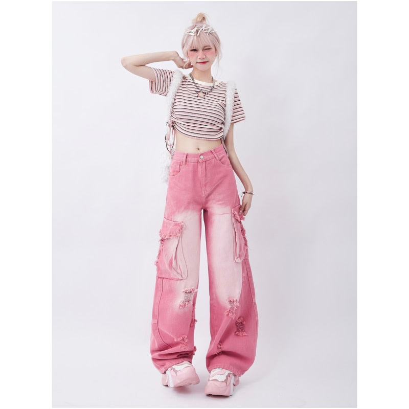 Vintage High Waist Pink Cargo Pants
