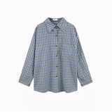 Retro Blue Plaid Polo Collar Shirt