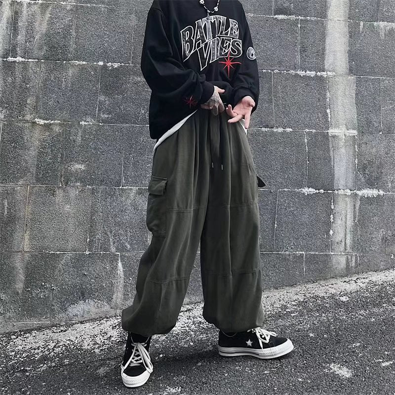 Solid Baggy Wide-Leg Cargo Pants