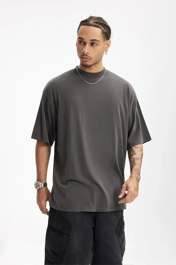 Model wearing the gray Y2K Loose-Fit T-Shirt