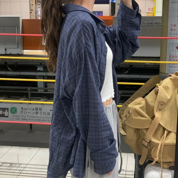 Oversized Plaid Button-Up Shirt