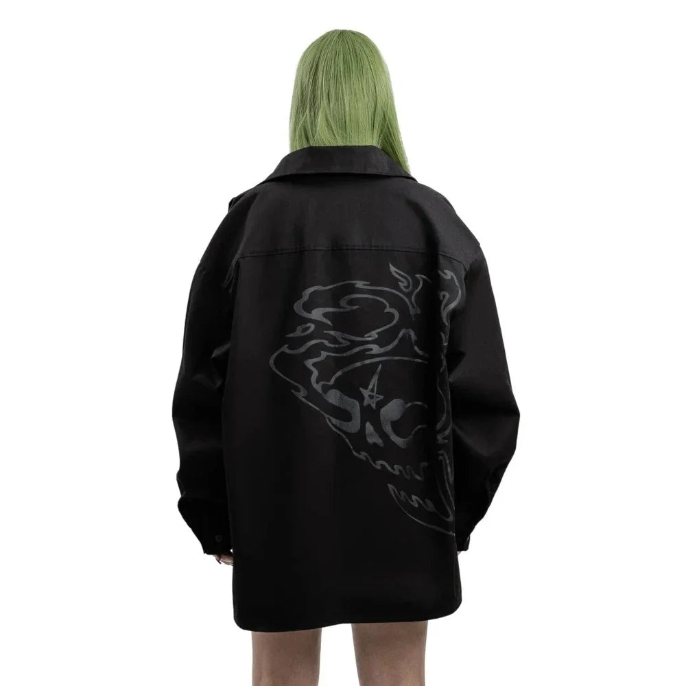 Oversized Gothic Graphic Long Sleeve Shirt