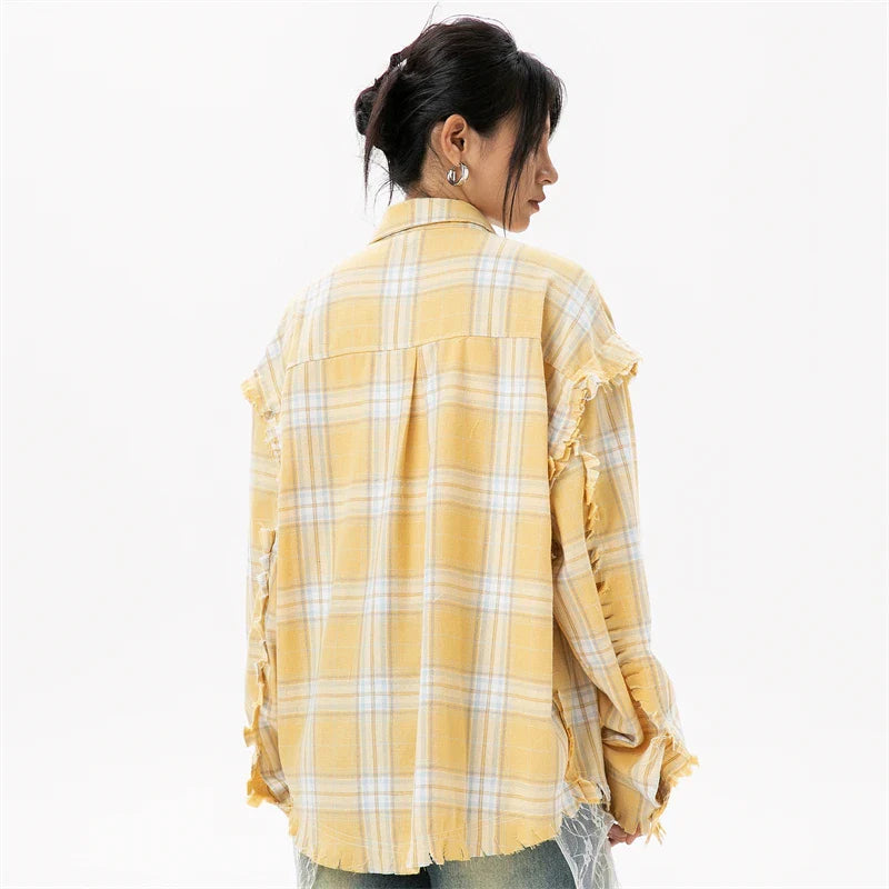 Stylish Yellow Plaid Cotton Blouses Shirt