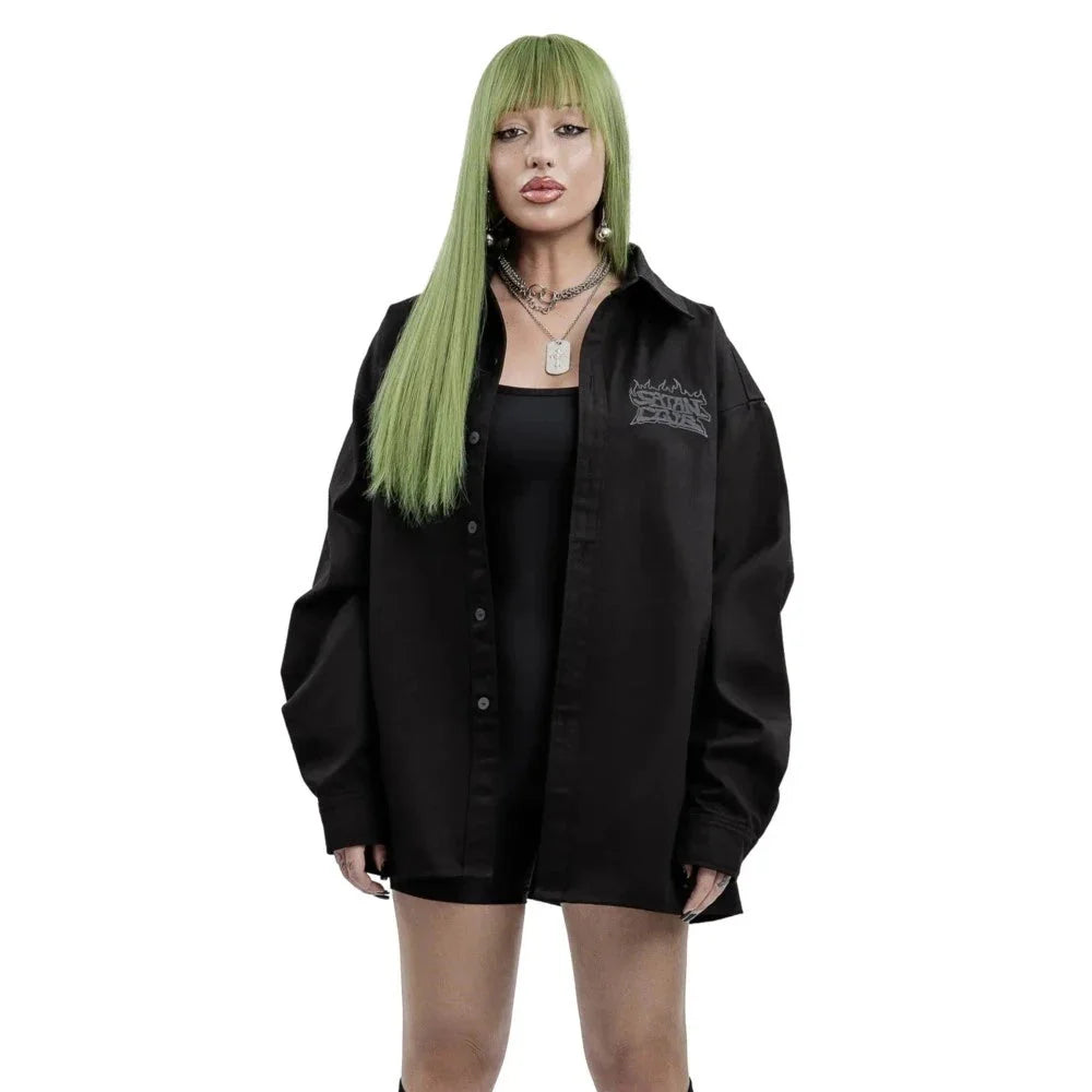 Oversized Gothic Graphic Long Sleeve Shirt