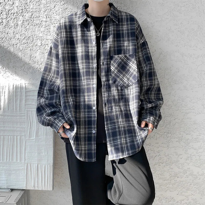 Retro Plaid Loose Casual Men Shirt