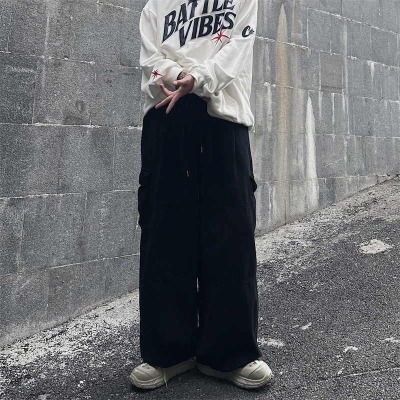 Solid Baggy Wide-Leg Cargo Pants