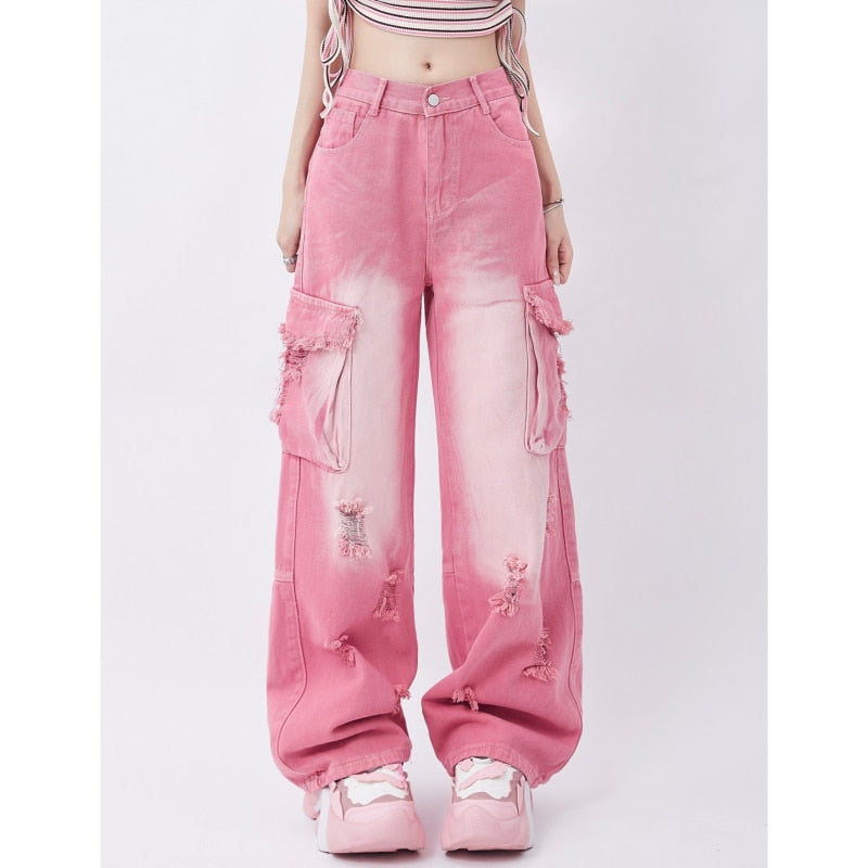 Vintage High Waist Pink Cargo Pants