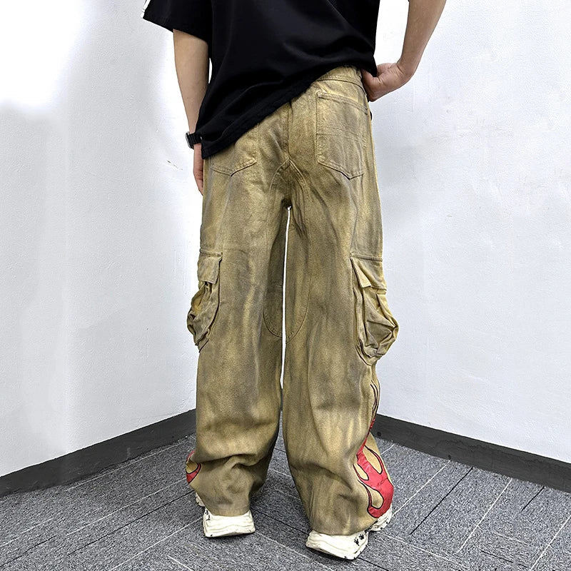 Flame Print  Style Tie Dye Cargo Pants