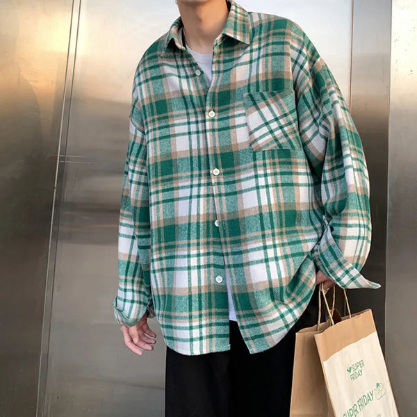 Retro Plaid Woolen Oversized Long Shirt