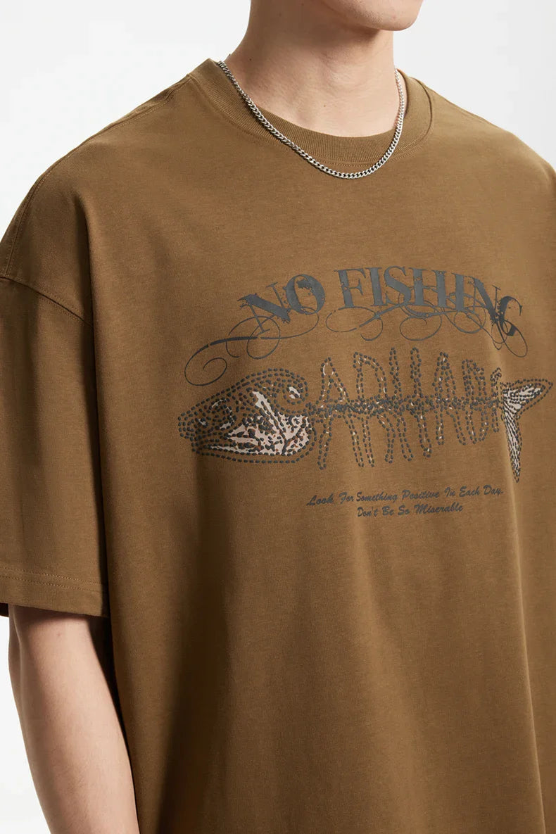 No Fishing Graphic Print Summer T-Shirt