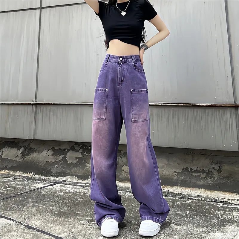 Women's Purple Loose Cargo Pants