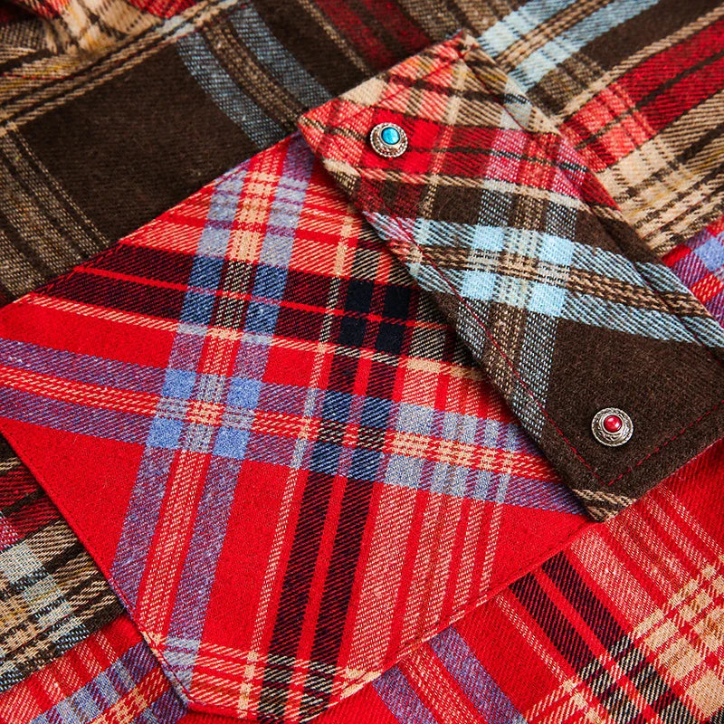 Patchwork Plaid Button-Up Shirt