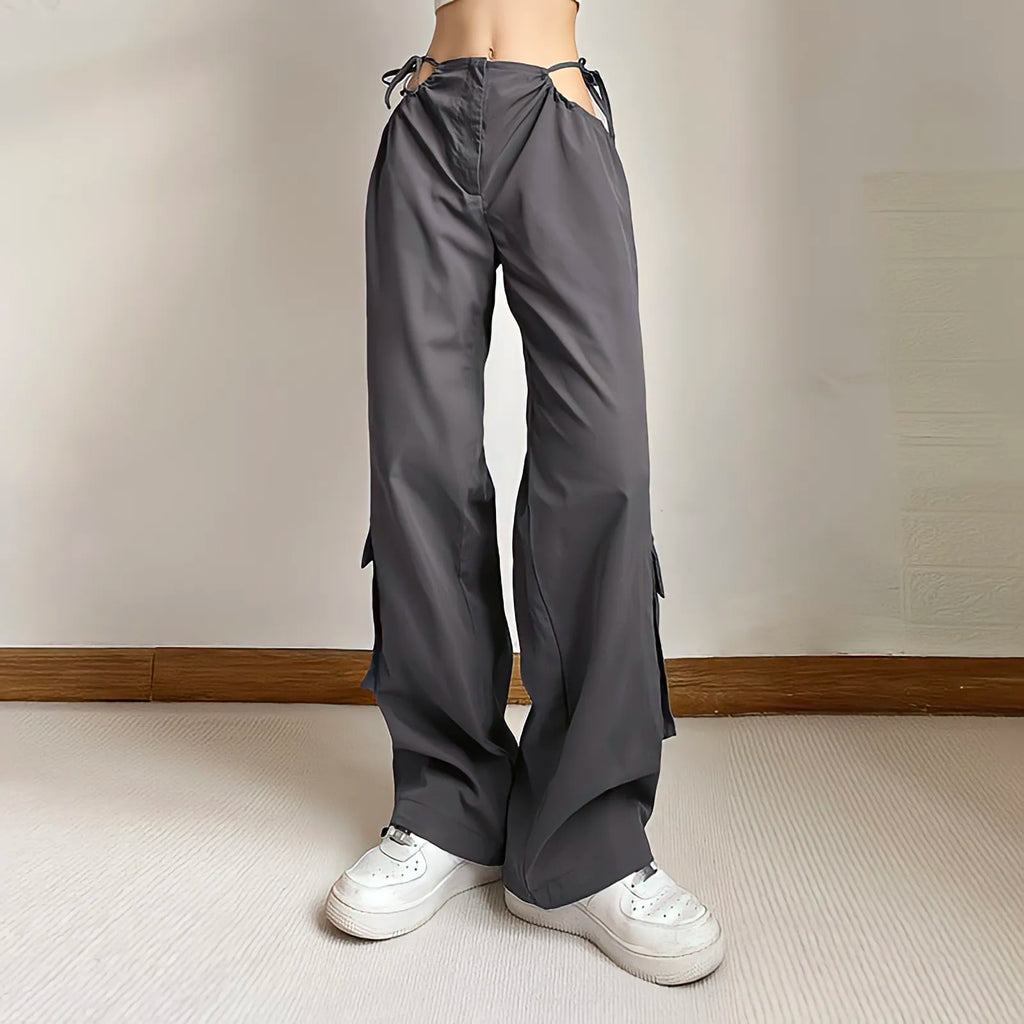 Women's Gray Wide-leg Cargo Pants
