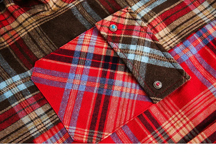 Patchwork Plaid Button-Up Shirt
