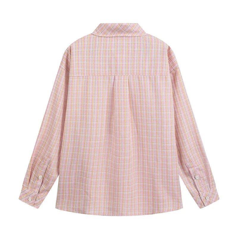 Stylish Plaid Long Sleeve Blouse Shirt