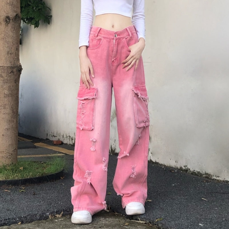 Vintage High Waist Pink Cargo Pants