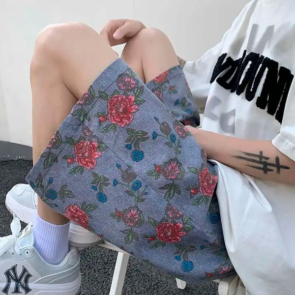 Retro Floral Print Mens Beach Short