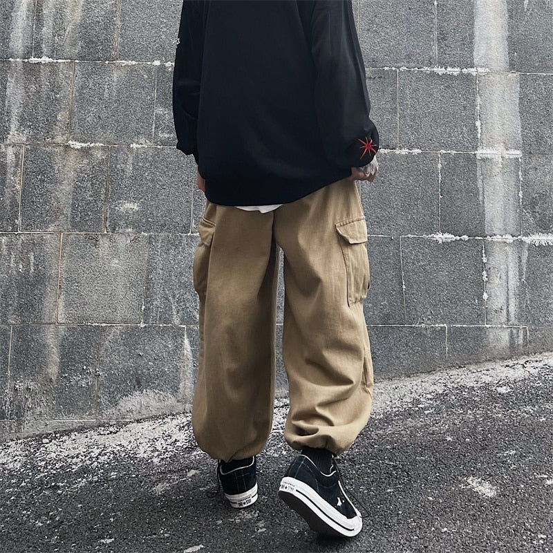 Solid Baggy Wide-Leg Cargo Pants