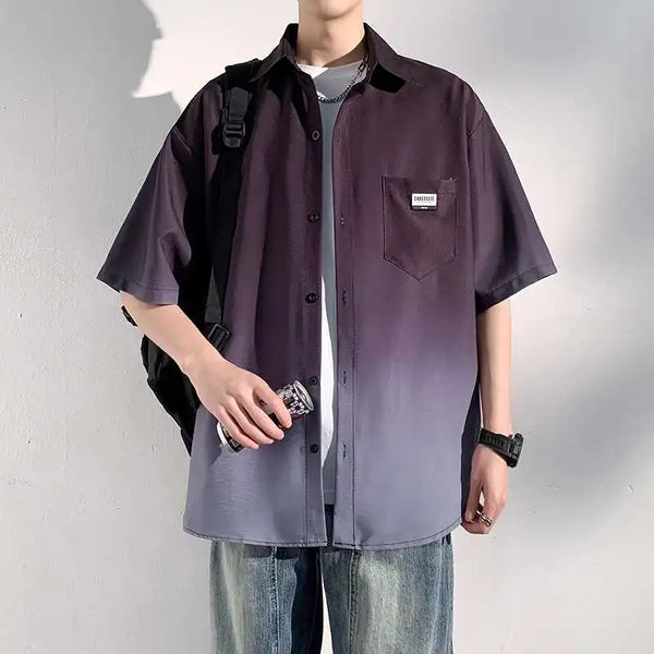Oversized Gradient Casual Short-Sleeved Shirt