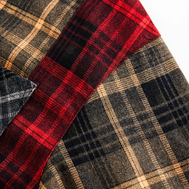 Oversized Loose Patchwork Long Sleeve Flannel Shirt