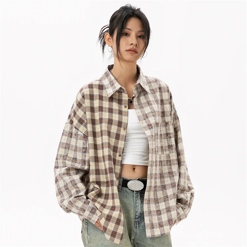 Stylish Plaid Cotton Blouse Shirt