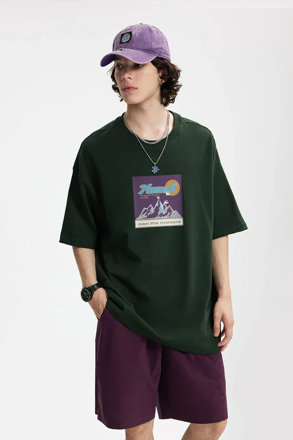 Solid Color Mountain Graphic T-Shirt