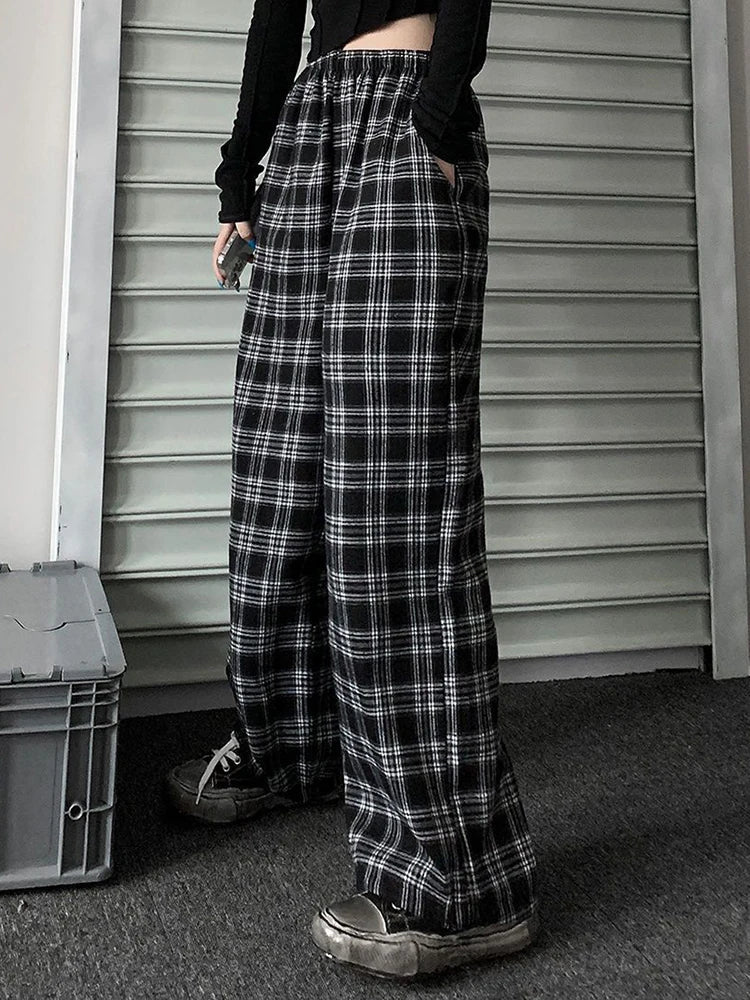 Black Plaid Oversized Sweatpants